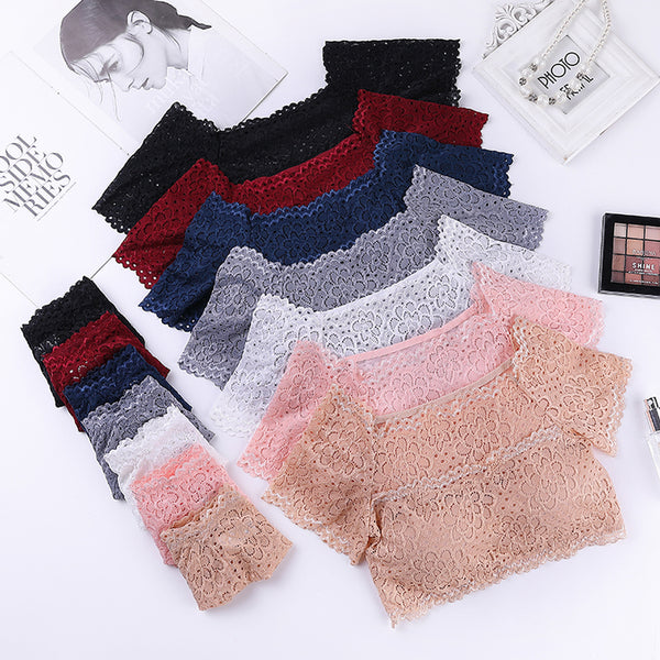 Women's Sexy Silk Bra and Underwear Set Short Lace Strapless Padded Top with Panty Soft Design for Summer