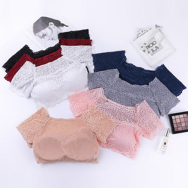 Women's Sexy Silk Bra and Underwear Set Short Lace Strapless Padded Top with Panty Soft Design for Summer