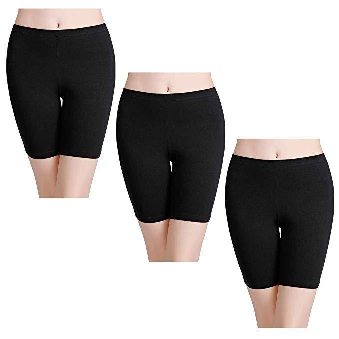 3 pcs Pack Ladies Casual summer plus size high rise stretchy cotton biker shorts and Anti-Chafing