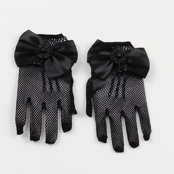 Hand Gloves Thin Girl's Stretch Mesh Bow Princess Performance Flower Girl Bride Wedding Finger