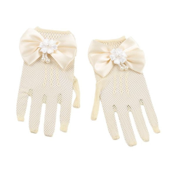 Hand Gloves Thin Girl's Stretch Mesh Bow Princess Performance Flower Girl Bride Wedding Finger