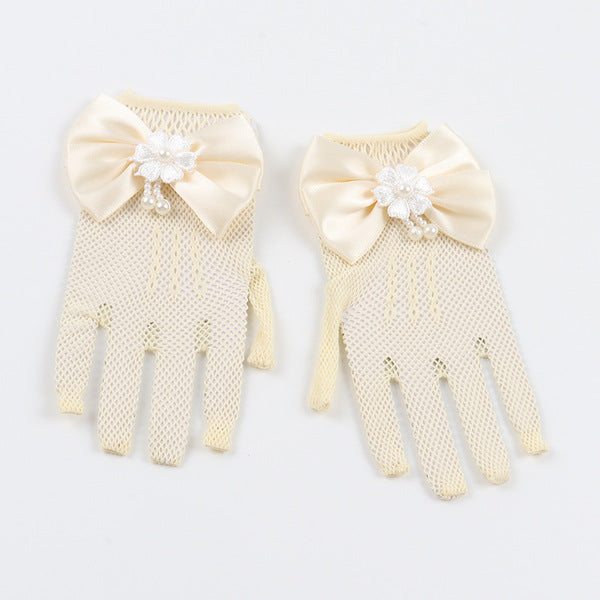 Hand Gloves Thin Girl's Stretch Mesh Bow Princess Performance Flower Girl Bride Wedding Finger