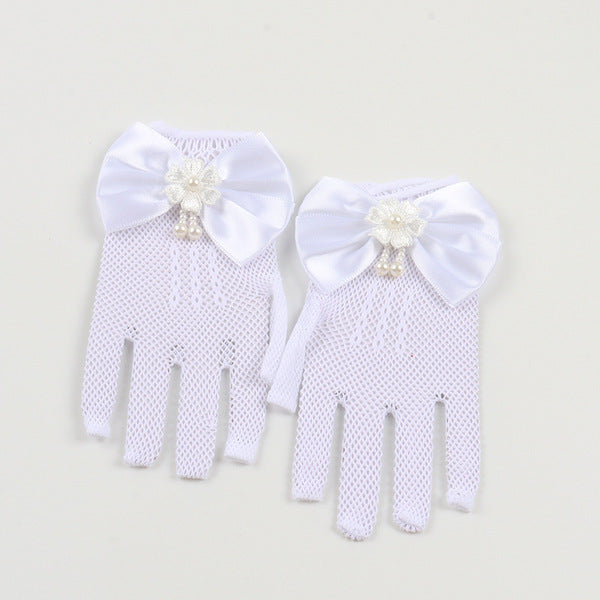 Hand Gloves Thin Girl's Stretch Mesh Bow Princess Performance Flower Girl Bride Wedding Finger