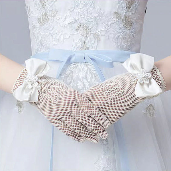 Hand Gloves Thin Girl's Stretch Mesh Bow Princess Performance Flower Girl Bride Wedding Finger