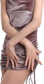 Women's Fishnet Rhinestone Gloves | Long Mesh Party Gloves - Image 3