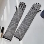 Women's Fishnet Rhinestone Gloves | Long Mesh Party Gloves - Image 5