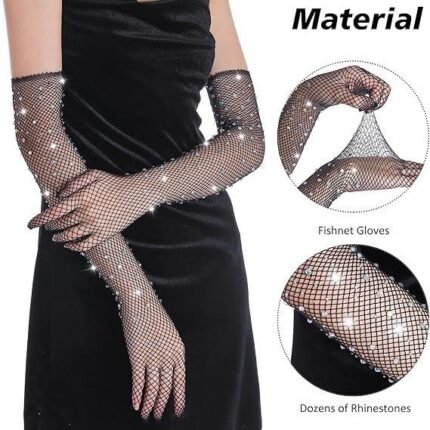 Women's Fishnet Rhinestone Gloves , Long Mesh Party Gloves